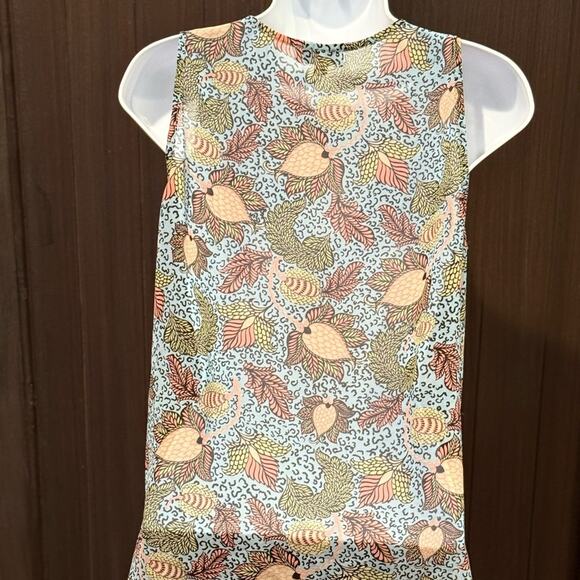 Leaf Print Sleeveless Blouse M | Status by Chenault | Office Chic | Spring boho - Picture 4 of 6